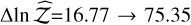 Mathematical equation: $\Delta$\lnzh=$16.77\rightarrow75.35$