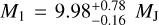 Mathematical equation: $M_1=9.98_{-0.16}^{+0.78}~M_{\rm J}$