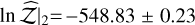 Mathematical equation: \lnzh$\mid_{2}=-548.83\pm0.23$