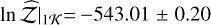Mathematical equation: \lnzh$\mid_{1\mathcal{K}}=-543.01\pm0.20$