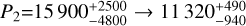 Mathematical equation: $P_2$=$15\,900^{+2500}_{-4800} \rightarrow 11\,320^{+490}_{-940}$