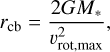Mathematical equation: $\[r_{\mathrm{cb}}=\frac{2 G M_*}{v_{\mathrm{rot}, \max }^2},\]$