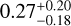 Mathematical equation: $\[0.27_{-0.18}^{+0.20}\]$