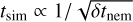 Mathematical equation: $\[t_{\text {sim}} \propto 1 / \sqrt{\delta t_{\text {nem}}}\]$