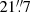 Mathematical equation: $ 21{{\overset{\prime\prime}{.}}}7 $