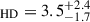 Mathematical equation: $ _{\mathrm{HD}} = 3.5^{+2.4}_{-1.7} $