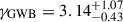 Mathematical equation: $ \gamma_{\mathrm{GWB}} = 3.14^{+1.07}_{-0.43} $