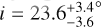 Mathematical equation: $\[i=23.6_{-3.6}^{+3.4^{\circ}}\]$