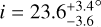 Mathematical equation: $\[i=23.6_{-3.6}^{+3.4^{\circ}}\]$