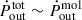 Mathematical equation: $ {\dot{P}^\mathrm{{tot}}_\mathrm{{out}} \sim \dot{P}^\mathrm{{mol}}_\mathrm{{out}}} $