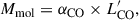 Mathematical equation: $$ \begin{aligned} M_{\rm mol} = \alpha _{\rm CO} \times L^\prime _{\rm CO}, \end{aligned} $$