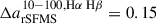 Mathematical equation: $ \Delta a_{\mathrm{rSFMS}}^{{10{-}100, \mathrm{H}}\alpha \text{ H}\beta}= 0.15 $