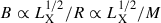 Mathematical equation: $ B \propto L_{\mathrm{X}}^{1/2}/R \propto L_{\mathrm{X}}^{1/2}/M $