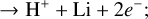 Mathematical equation: $\[\rightarrow \mathrm{H}^{+}+\mathrm{Li}+2 e^{-};\]$