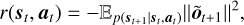 Mathematical equation: $r\left( {{s_t},{a_t}} \right) = - {{\rm{E}}_{p({s_{t + 1}}|{s_t},{a_t})}}\parallel {{{\bf{\tilde o}}}_{t + 1}}{\parallel ^2},$