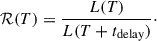 Mathematical equation: $$ \begin{aligned} \mathcal {R} (T) = \frac{L(T)}{L(T+t_\text{delay})} \cdot \end{aligned} $$