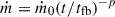 Mathematical equation: $ \dot{m} = \dot{m}_0 (t/t_{\mathrm{fb}} )^{-p} $