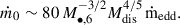 Mathematical equation: $$ \begin{aligned} \dot{m}_0 \sim 80\,M_{\bullet ,6}^{-3/2} M_\text{dis}^{4/5}\,\dot{\mathrm{m}}_\text{edd}. \end{aligned} $$