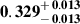 Mathematical equation: $ \mathbf{0.329^{\mathstrut+\,0.013}_{\mathstrut-\,0.013}} $