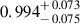 Mathematical equation: $ 0.994^{\mathstrut+\,0.073}_{\mathstrut-\,0.075} $