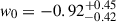 Mathematical equation: $ w_0 = -0.92^{+0.45}_{-0.42} $