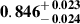 Mathematical equation: $ \mathbf{0.846^{\mathstrut+\,0.023}_{\mathstrut-\,0.024}} $