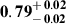 Mathematical equation: $ \mathbf{0.79^{\mathstrut+\,0.02}_{\mathstrut-\,0.02}} $