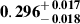 Mathematical equation: $ \mathbf{0.296^{\mathstrut+\,0.017}_{\mathstrut-\,0.018}} $