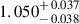 Mathematical equation: $ 1.050^{\mathstrut+\,0.037}_{\mathstrut-\,0.038} $