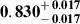 Mathematical equation: $ \mathbf{0.830^{\mathstrut+\,0.017}_{\mathstrut-\,0.017}} $