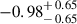 Mathematical equation: $ -0.98^{\mathstrut+\,0.65}_{\mathstrut-\,0.65} $