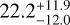 Mathematical equation: $\[22.2_{-12.0}^{+11.9}\]$
