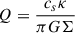 Mathematical equation: $ Q=\frac{c_s \kappa}{\pi G \Sigma} $