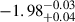 Mathematical equation: $ -1.98^{-0.03}_{+0.04} $