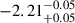 Mathematical equation: $ -2.21^{-0.05}_{+0.05} $