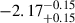 Mathematical equation: $ -2.17^{-0.15}_{+0.15} $