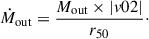 Mathematical equation: $$ \begin{aligned} \dot{M}_{\rm out} = \frac{M_{\rm out} \times |v02|}{r_{50}}\cdot \end{aligned} $$