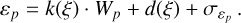 Mathematical equation: $\[\varepsilon_p=k(\xi) \cdot W_p+d(\xi)+\sigma_{\varepsilon_p}.\]$