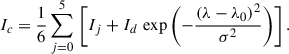 Mathematical equation: $$ \begin{aligned} I_{c} = \frac{1}{6}\,{\sum _{j=0}^5}\,\left[I_j + I_d\,\exp \left(-\frac{(\lambda -\lambda _0)^2}{\sigma ^2}\right)\right]. \end{aligned} $$