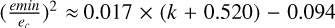 Mathematical equation: $(\frac{e{min}}{e_c})^2 \approx 0.017\times(k+0.520)-0.094$