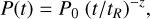 Mathematical equation: $\[P(t)=P_0~\left(t / t_R\right)^{-z},\]$