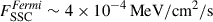 Mathematical equation: $ F^{\mathit{Fermi}}_{\mathrm{SSC}} \sim 4\times10^{-4}\,\mathrm{MeV} /\mathrm{cm}^{2}/ \mathrm{s} $