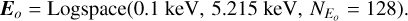 Mathematical equation: $E = Logspace(0.1{\rm{\;keV}},\,5.215{\rm{\;keV}},\,\,{N_{{E_o}}} = 128).$