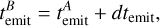 Mathematical equation: $t_{{\rm{emit}}}^B = t_{{\rm{emit}}}^A + d{t_{{\rm{emit}}}},$