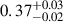 Mathematical equation: $ 0.37^{+0.03}_{-0.02} $