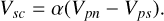 Mathematical equation: $\[V_{s c}=\alpha\left(V_{p n}-V_{p s}\right).\]$
