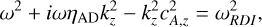 Mathematical equation: $\[\omega^2+i \omega \eta_{\mathrm{AD}} k_z^2-k_z^2 c_{A, z}^2=\omega_{R D I}^2,\]$