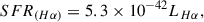 Mathematical equation: $$ \begin{aligned} SFR_{(H\alpha )} = 5.3\times 10^{-42} L_{H\alpha } ,\end{aligned} $$