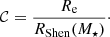 Mathematical equation: $$ \begin{aligned} \mathcal{C} = \frac{R_{\rm e}}{R_{\rm Shen}(M_{\star })}\cdot \end{aligned} $$