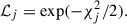 Mathematical equation: $$ \begin{aligned} \mathcal{L}_j = \exp (-\chi ^2_j/2). \end{aligned} $$
